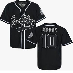 New Biggie Bad Boy #10 Baseball Jersey Molpe Tag Black White Embroidered Lg